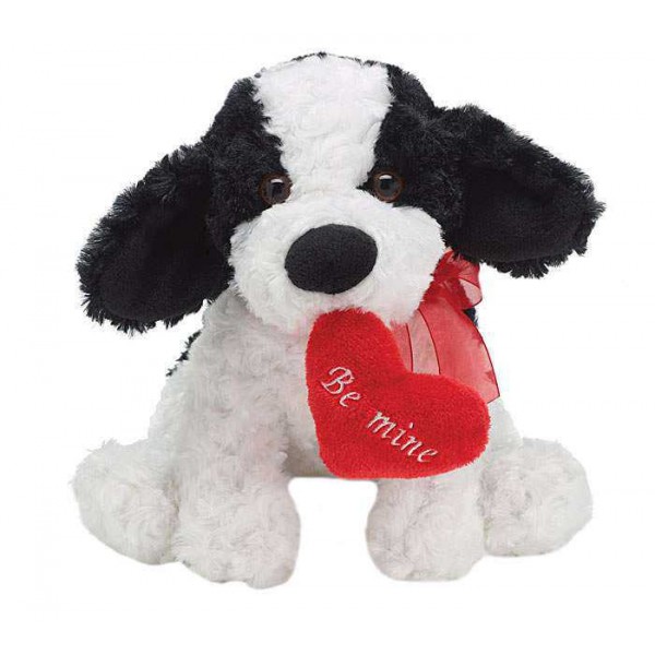 White and Black 15 Inch Dog Soft Toy with Red Be Mine Heart